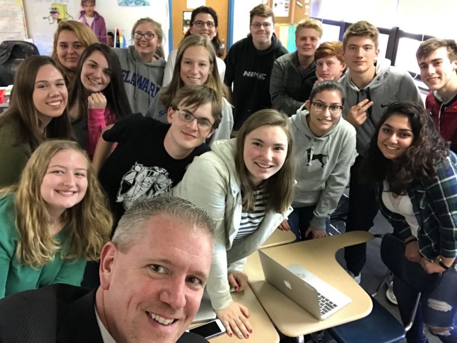 Dr. Roth took the opportunity to snap a group selfie with The Spotlight staff during a recent in-class press conference. Photo Credit: Dr. Michael Q. Roth via Twitter.