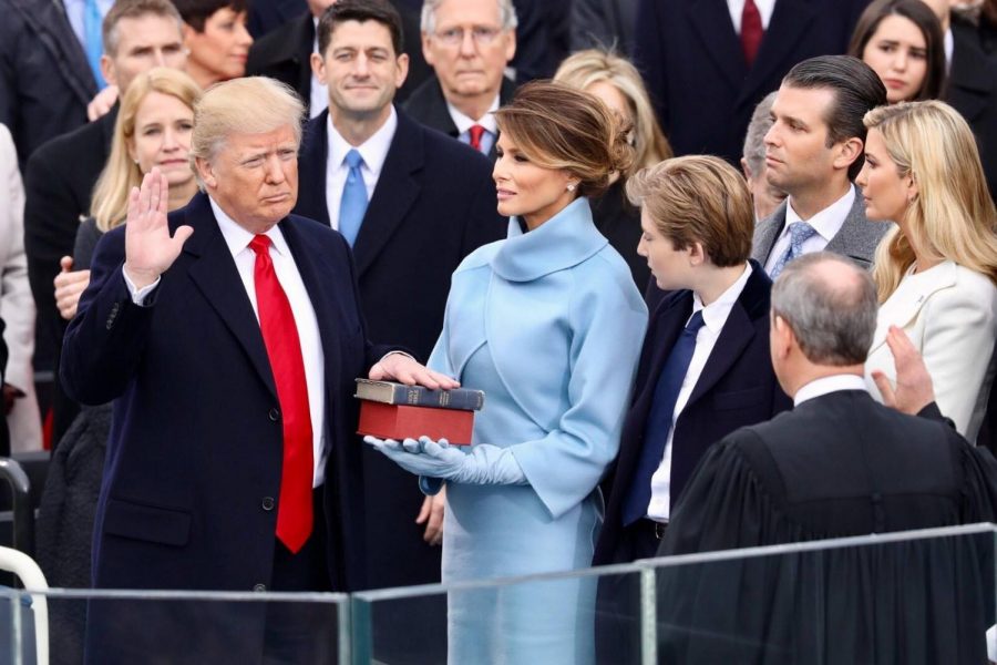 President Donald Trump being sworn in on January 20, 2017.
