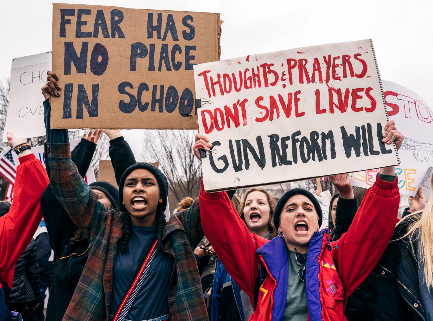 Student advocates for gun control rally in Washington, D.C. in response to mass shootings in American schools.