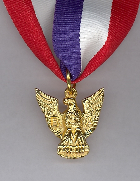 The scouts receive this medal along with a patch when they reach the Eagle Scout rank.