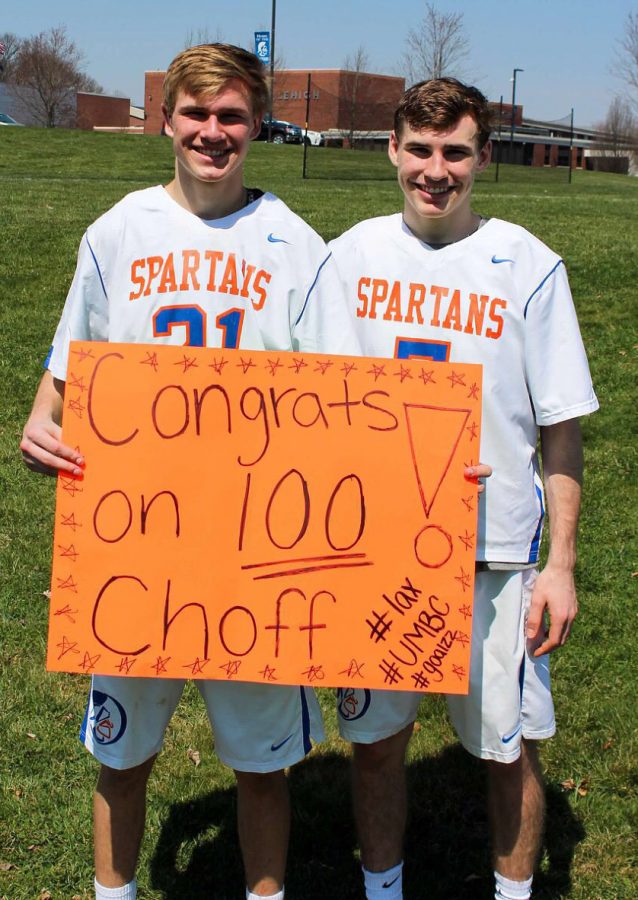 Colin and Kyle celebrate Colin’s 100th goal.