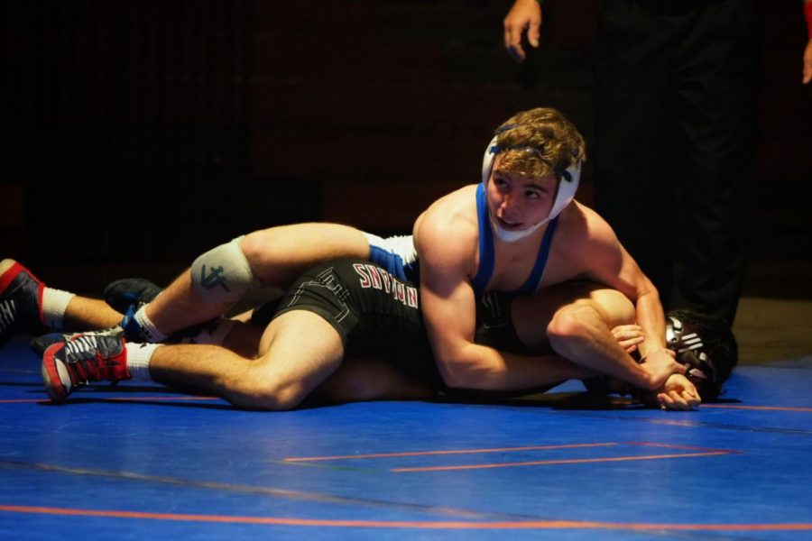 Nick Colasurdo wrestles an opponent from Lehighton at a home match on January 4th. Although Colasurdo would win his duel 7-2, Southern Lehigh lost the match 47-16. 
