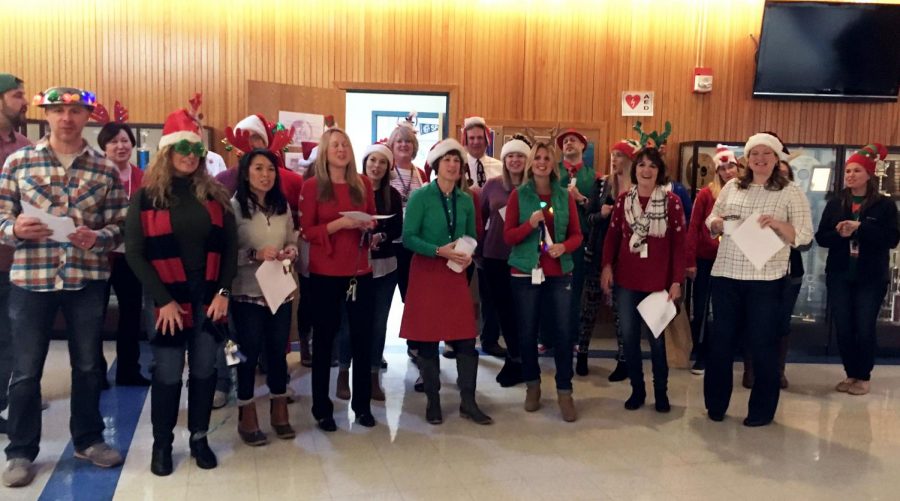 Teachers participated in an impromptu faculty choir, the Spartairs, during the holidays.
