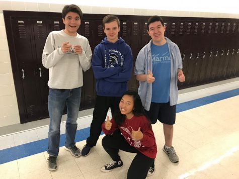 (from left to right) Junior President Cameron Hines, Vice President Jack Ziets, Secretary Erica Wang, and Treasurer Michael Woods posing for a picture after winning the class election in October.