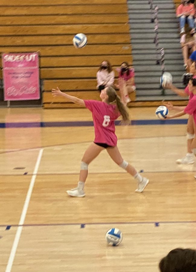Senior Mallory Hoch warming up during the SL Dig Pink game. 