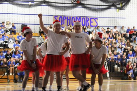 Sophomores perform the iconic Mean Girls Jingle Bell Rock dance in the battle of the classes.