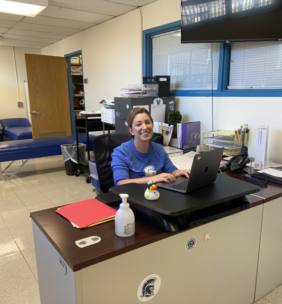 New school nurse Mrs. Meghan Ilasi gets her health room in order for the start of the school year. 